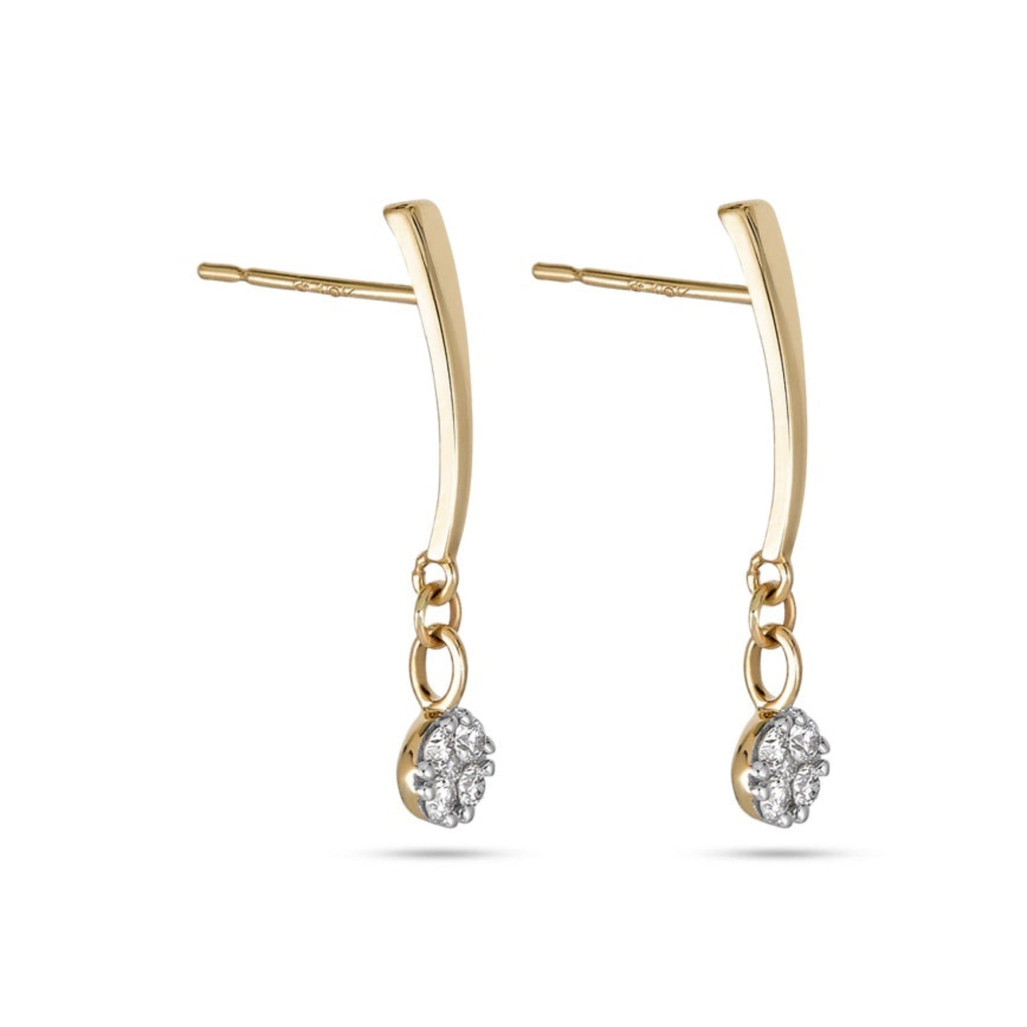 Boucles D'oreilles Pendantes 14k Or Jaune – Décor Strass Disco Ball, Fermoir Levier