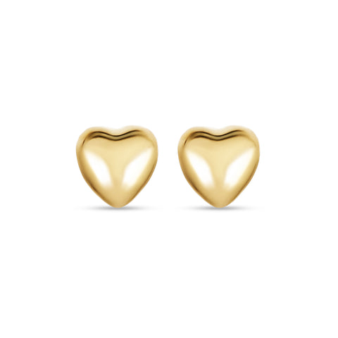 Gold Puff Heart Stud Earrings