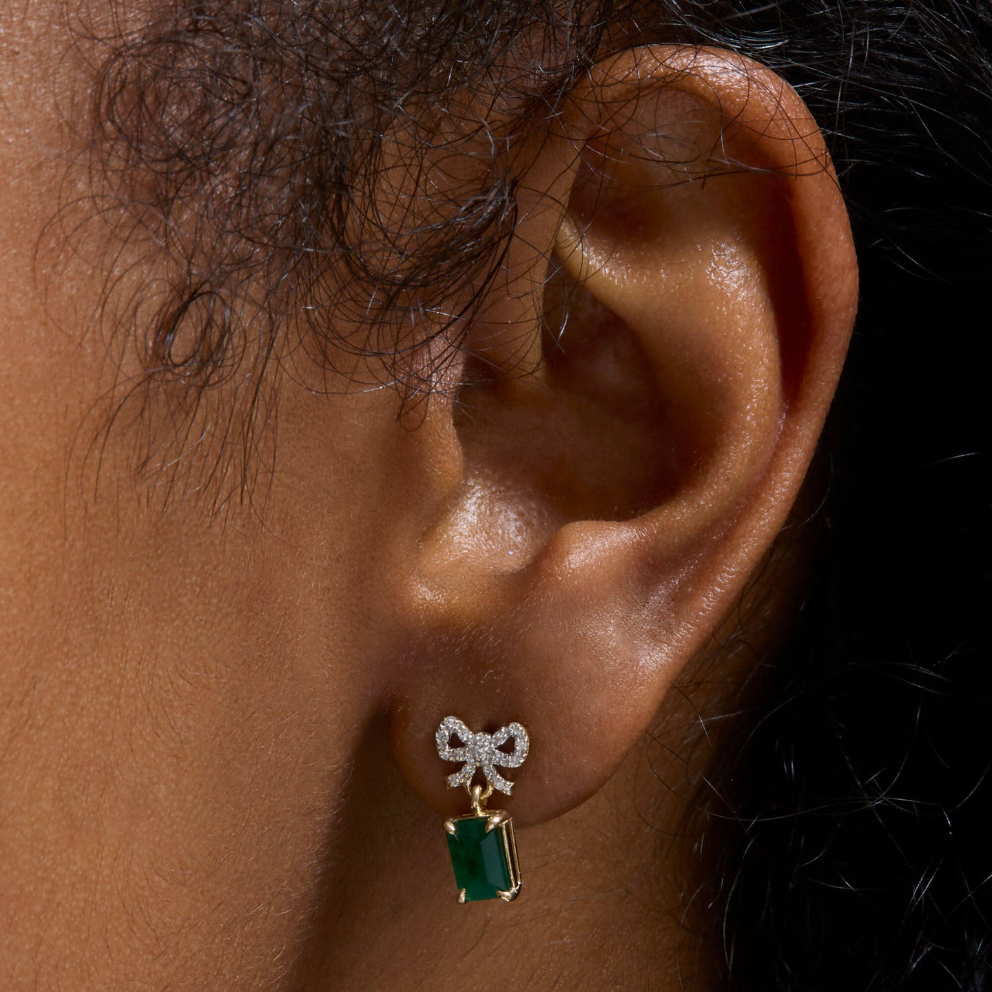 Green Goddess Drop Earrings, Pair, Diamond & Emerald, 14K Gold, STONE AND STRAND