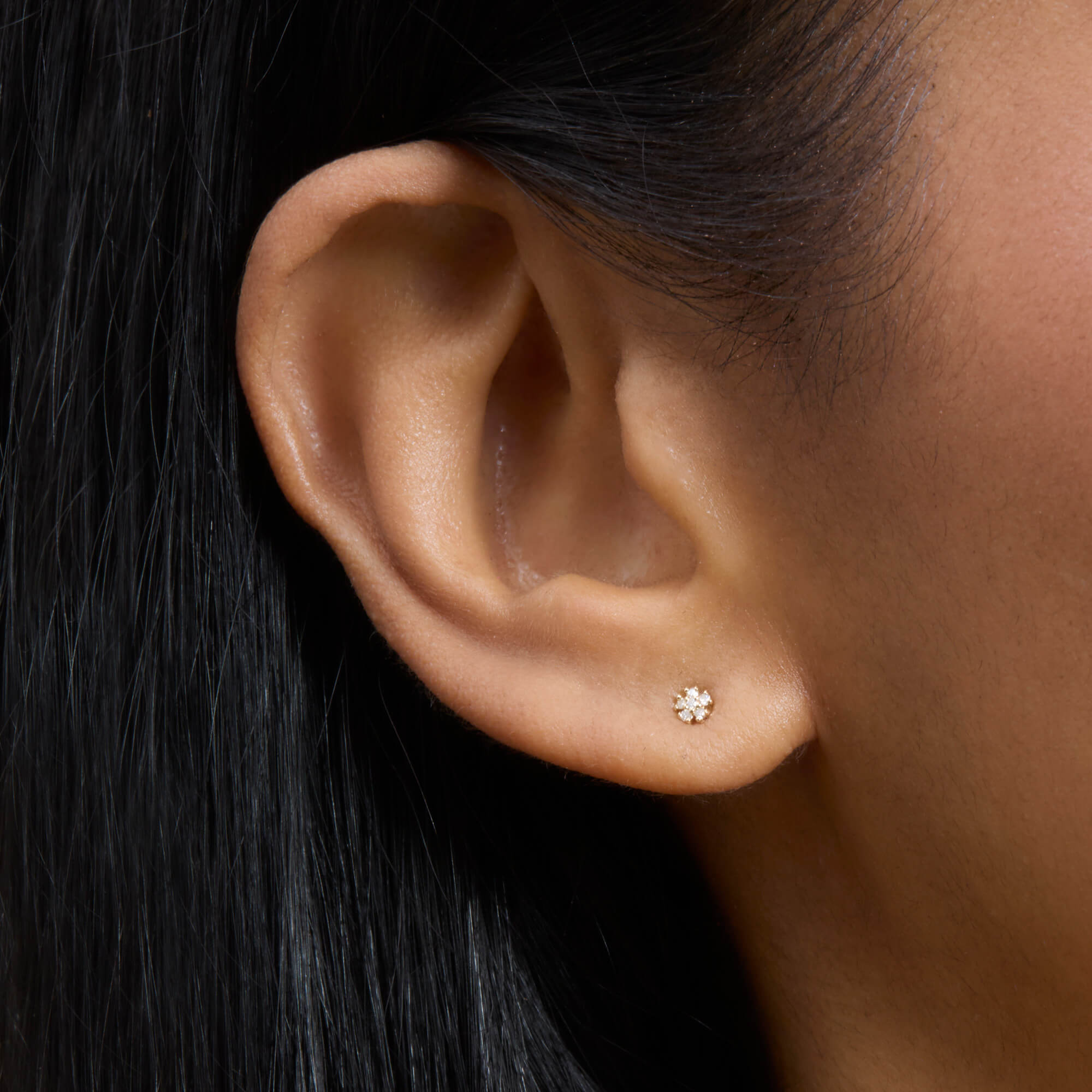 Tiny Diamond Flower Stud – STONE AND STRAND