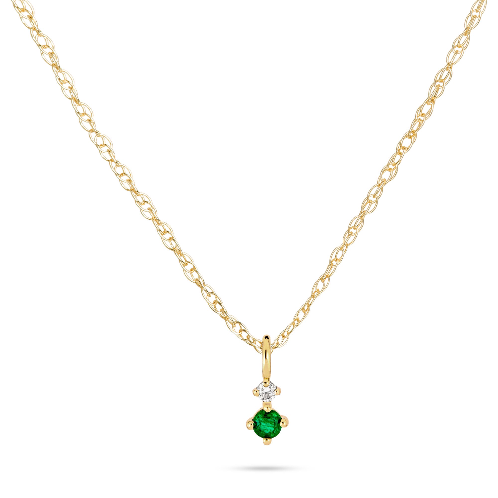 Tiny Green Goddess Necklace, 14K Gold, Diamond, Emerald, STONE AND STRAND