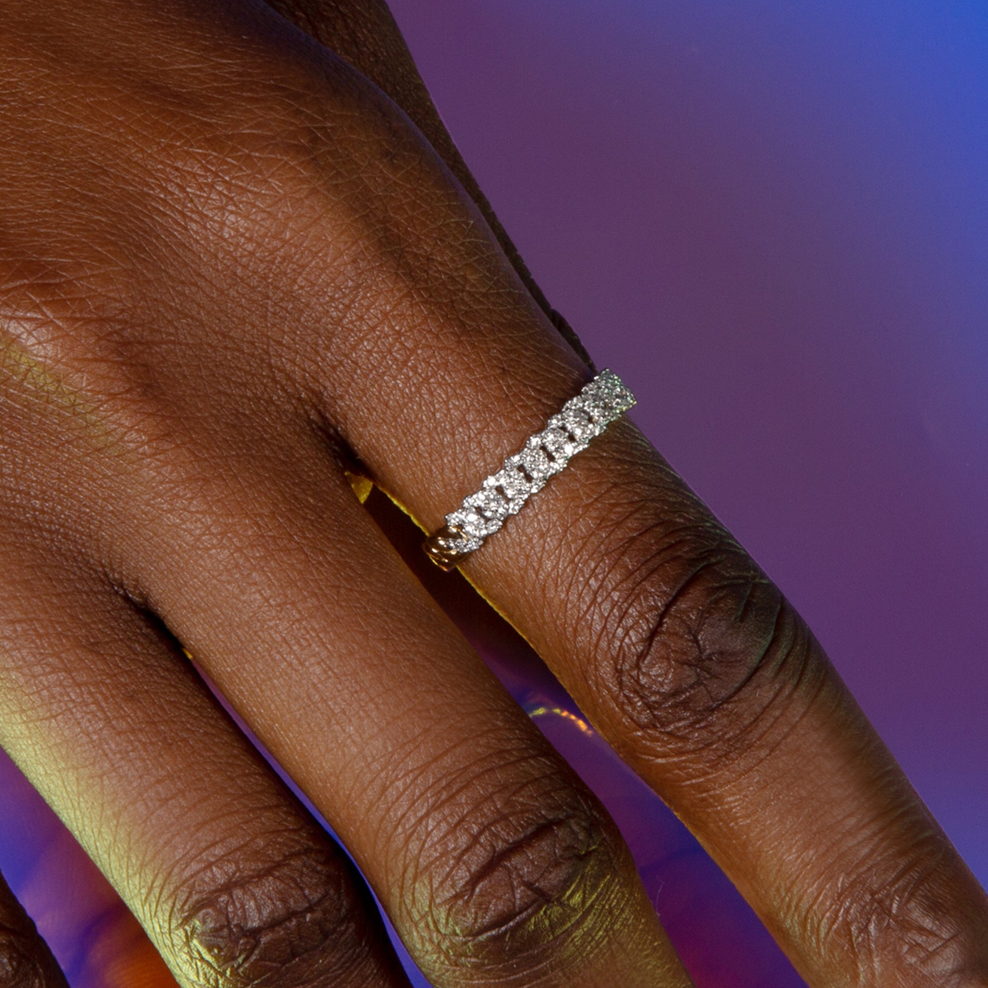 Fine Diamond Pave Chain Ring 7