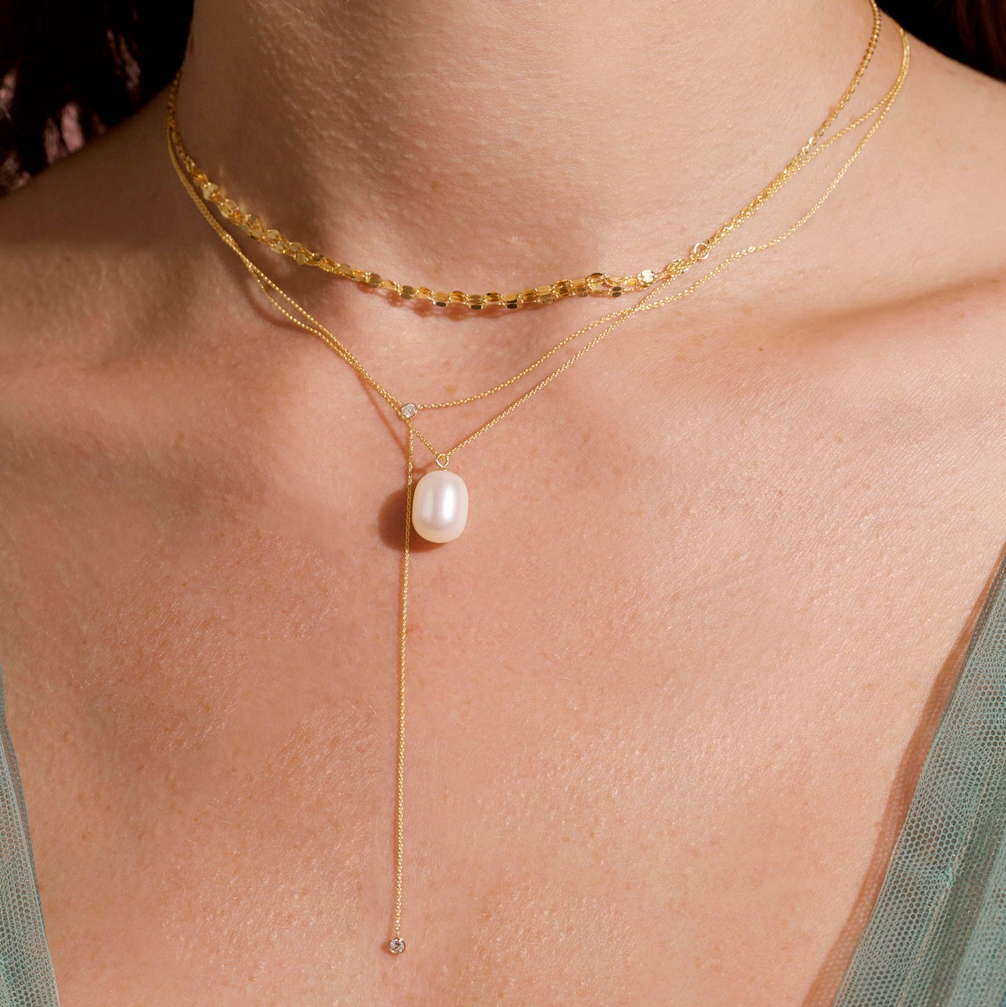 Stone and Strand Gold Chain Necklace