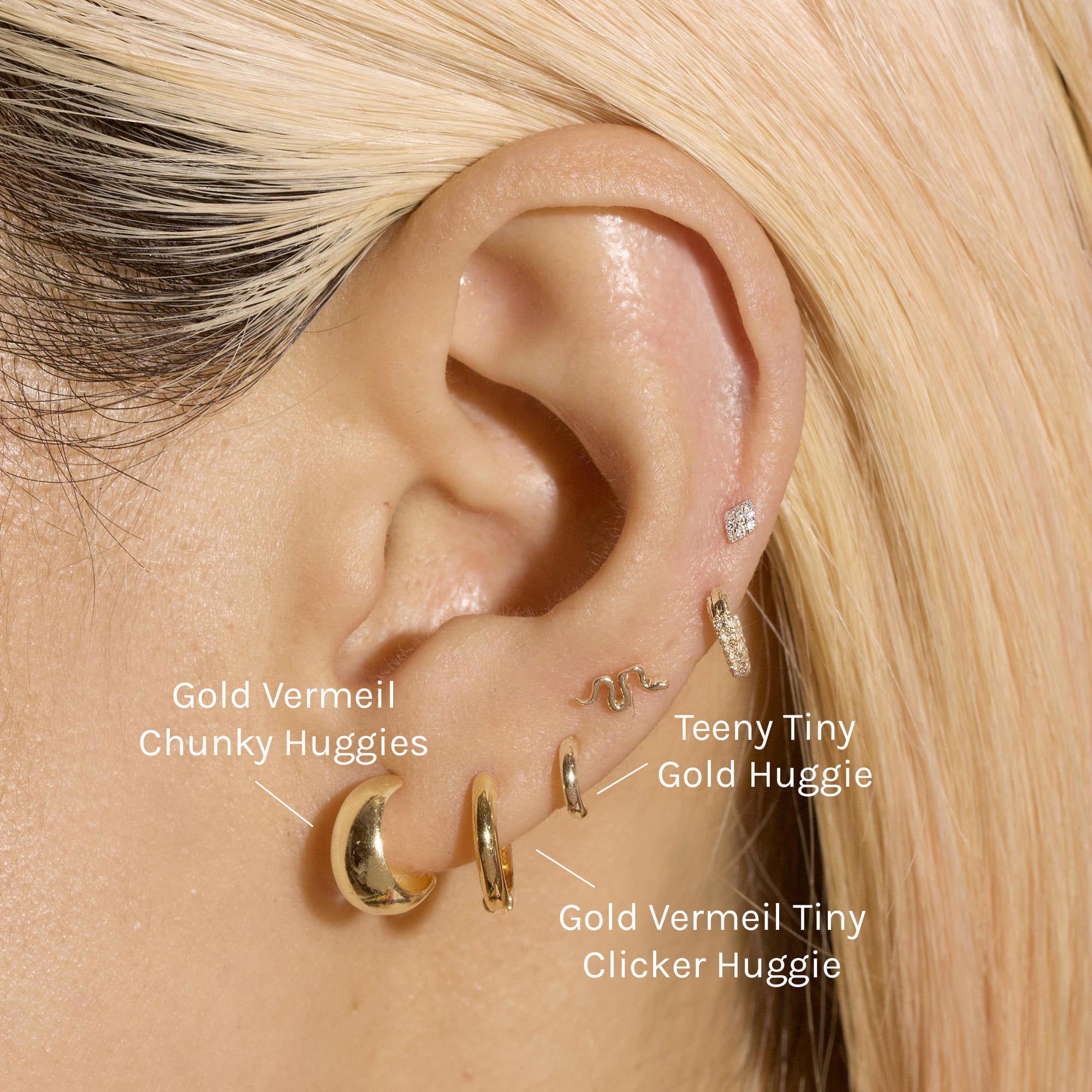 Second Hole Teeny Gold Huggie Clicker Earring