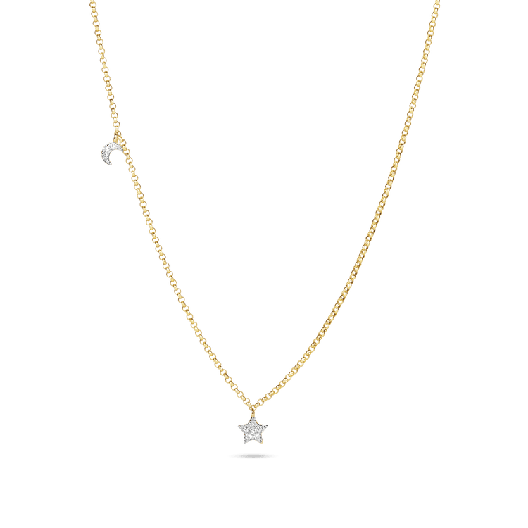 Moon and Star Pave Diamond Necklace