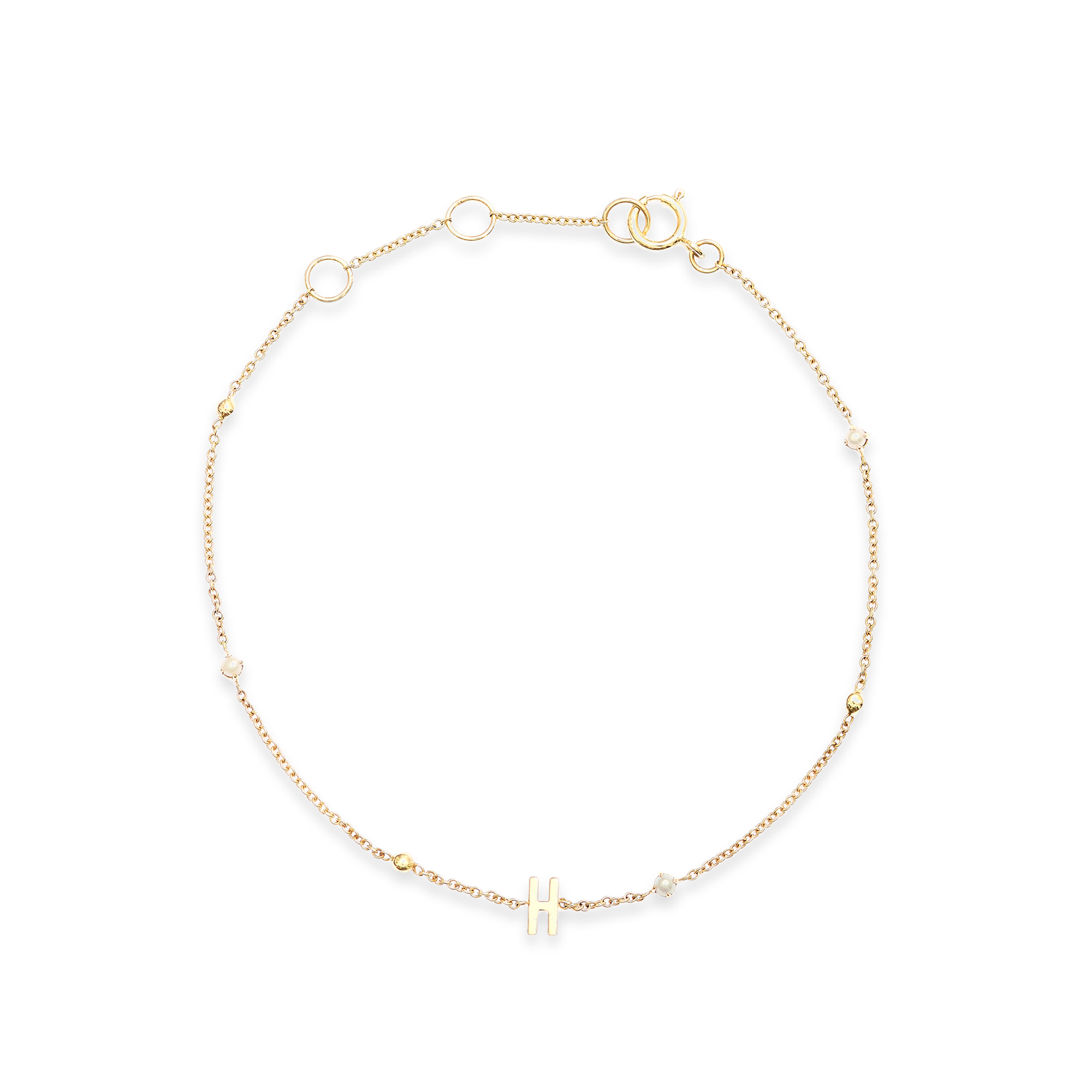 Pearl + Pavé Initial Bracelet 14K Yellow Gold / U