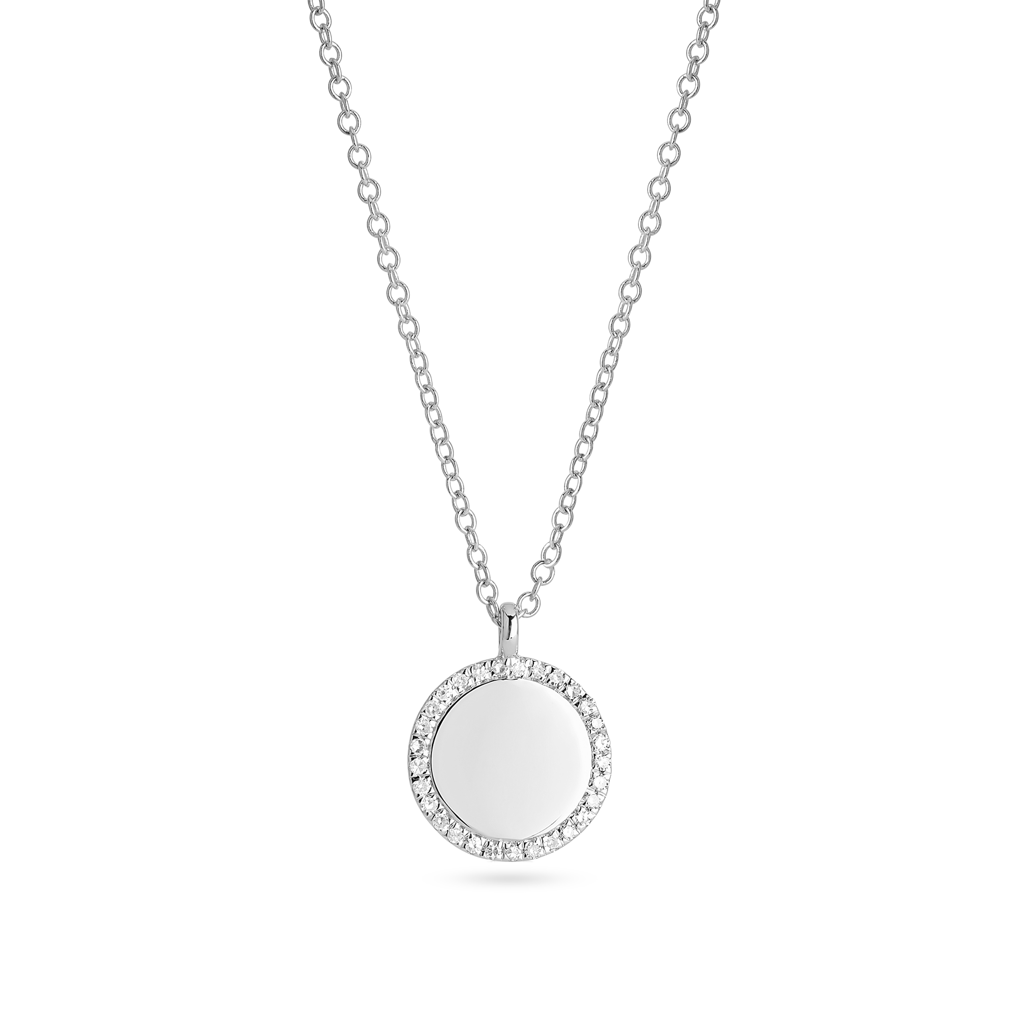 White Gold Pave Diamond Disc Necklace STONE AND STRAND