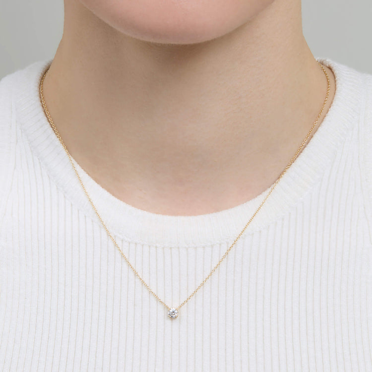 Image of 14K Yellow Gold 0.5CTW Lab-Created Classic Solitaire Necklace on Models Neck