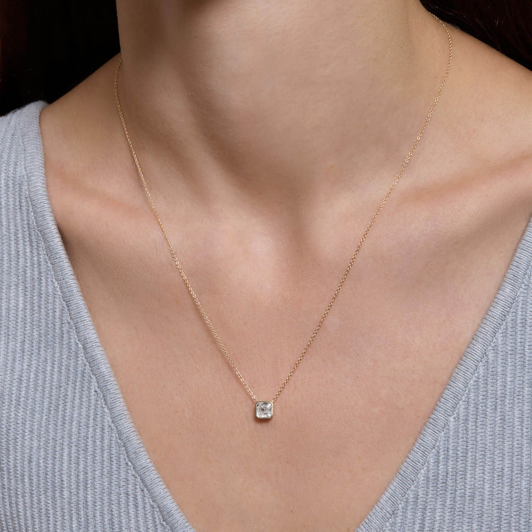 Image of 14K Yellow Gold 1-CTW Lab-Created Asscher Necklace on Models Neck