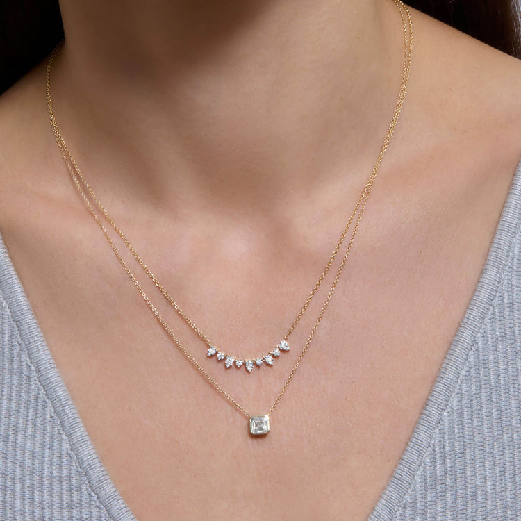 Image of 14K Yellow Gold 1-CTW Lab-Created Asscher Necklace with Stone and Strand Necklaces