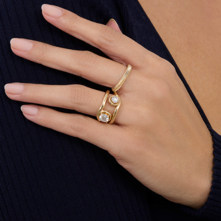 Image of 14K Yellow Gold 1CTW Lab-Created Diamond Bonbon Merge Ring with Stone and Strand Rings