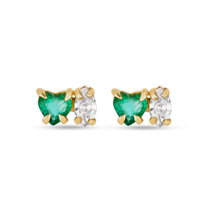 Stone and Strand 10K Yellow Gold Emerald Luxe Studs with White Diamond Front Image