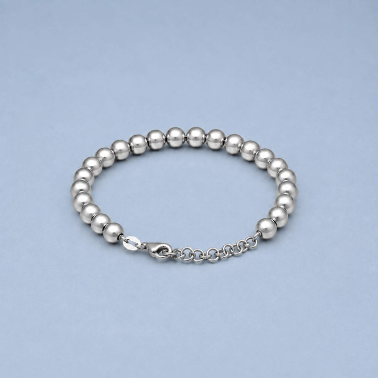 Stone and Strand Sterling Silver 6mm Silver Ball Bracelet Editorial Image