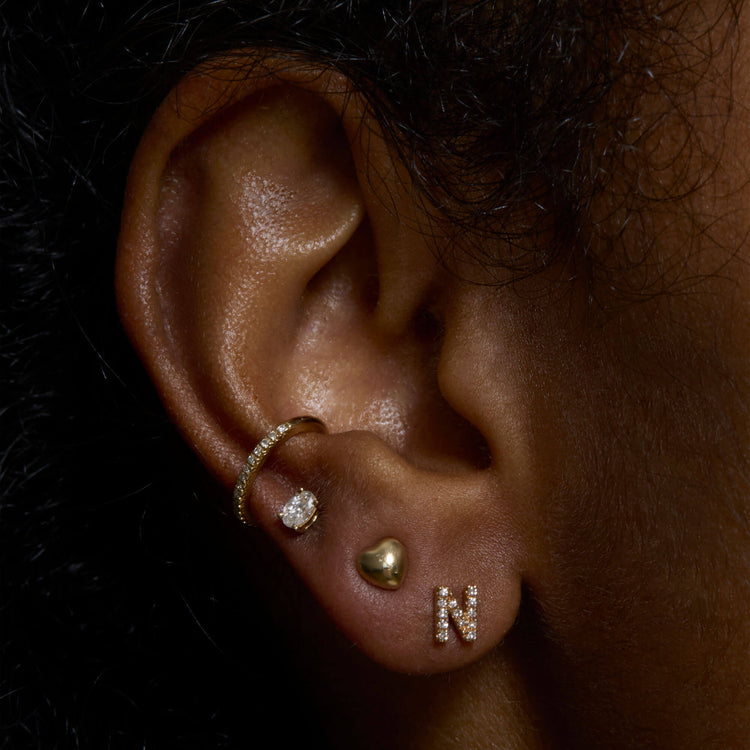 Image of 14K Yellow Gold All Caps Pave Initial Stud with Stone and Strand Earrings