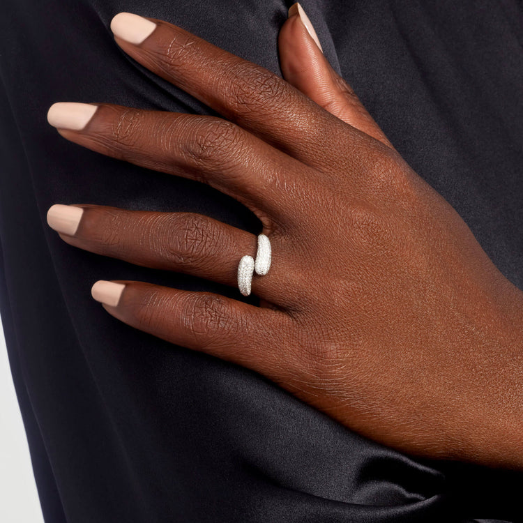 Image of 14K Yellow Gold All Diamond Hug Ring on Models Hand