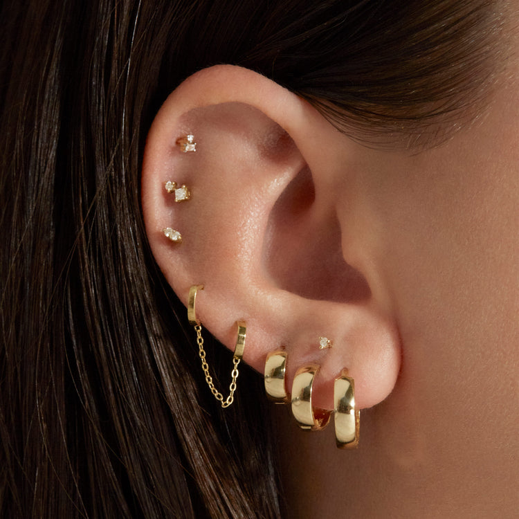 Image of 10K Yellow Gold All You Need Huggies with Stone and Strand Earrings