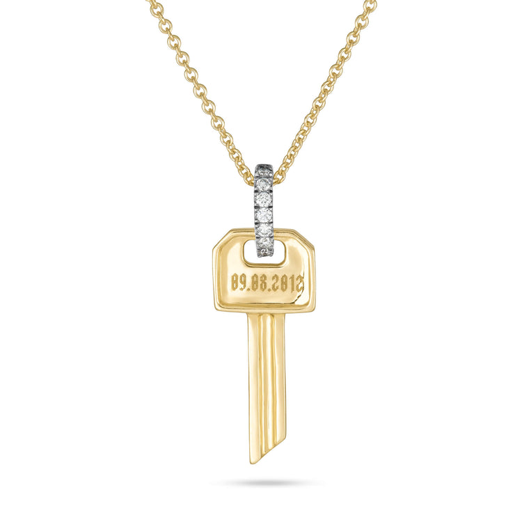 Stone and Strand 10K Yellow Gold Almost Forever Pave Key Necklace Close Up Image