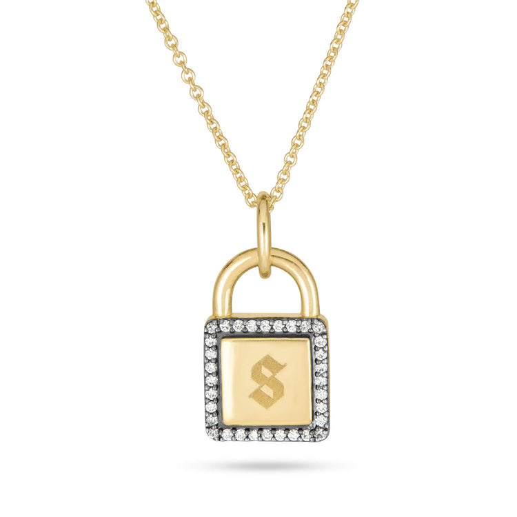 Stone and Strand 10K Yellow Gold Almost Forever Pave Lock Necklace Close Up Image