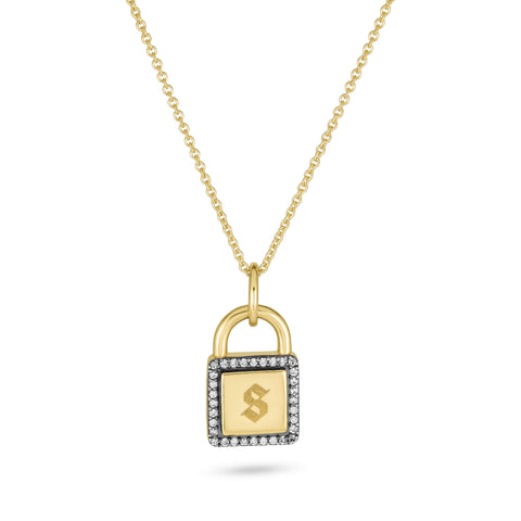 Stone and Strand 10K Yellow Gold Almost Forever Pave Lock Necklace Front Image