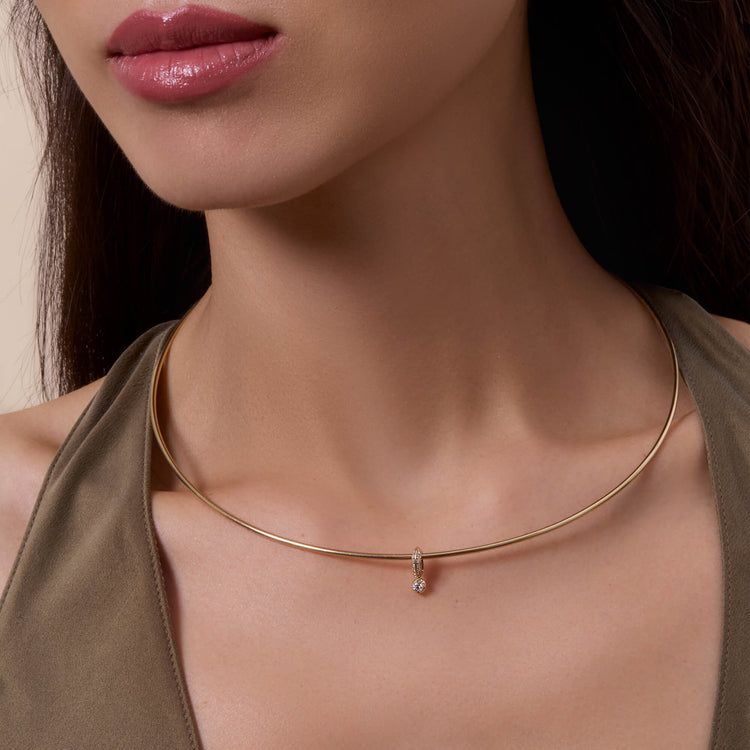 Image of 14K Yellow Gold Ambroeus Diamond Charm on Models Neck