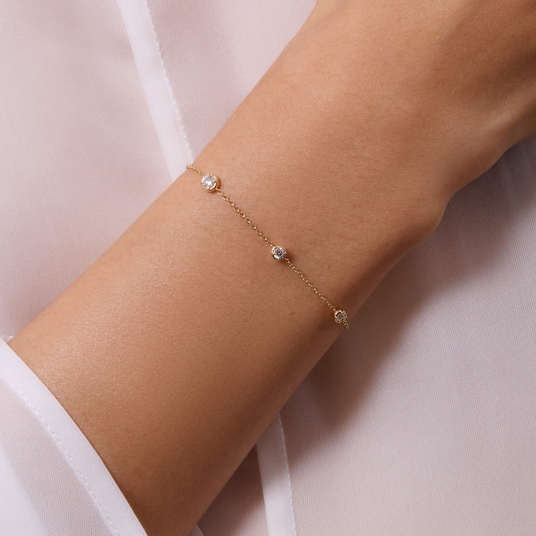Image of 14K Yellow Gold Ambroeus Diamond Station Bracelet on Models Arm