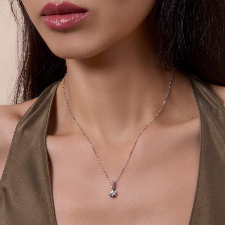 Image of Sterling Silver Amroeus LAB-Created Diamond Charm on Models Neck