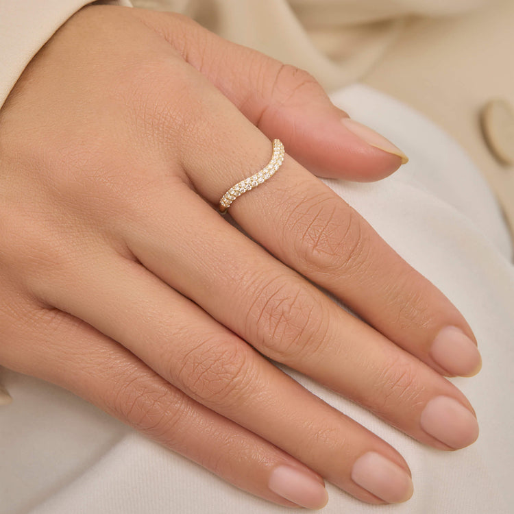 Image of 14K Yellow Gold Anjelica Pave Diamond Stacking Ring on Models Hand