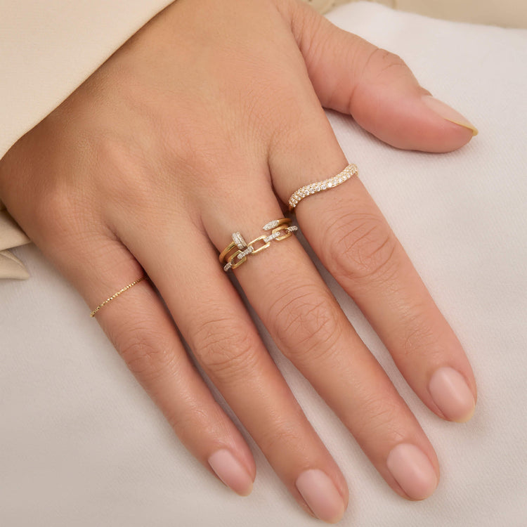 Image of 14K Yellow Gold Anjelica Pave Stacking Ring with Stone and Strand Rings