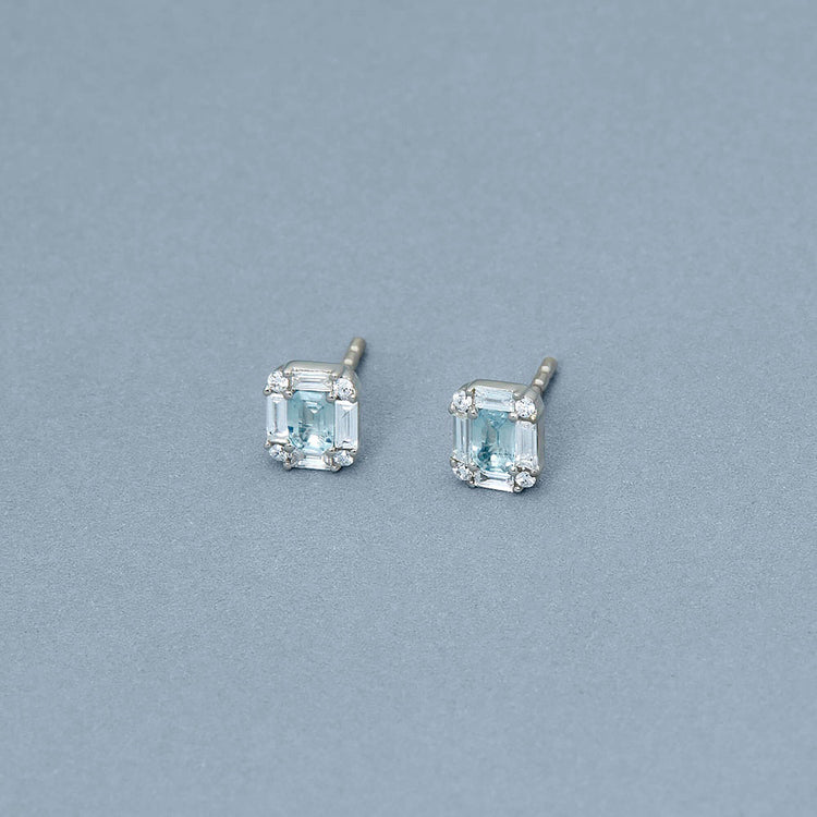 Stone and Strand 14K White Gold Aquamarine Shield Of Strength Earrings Editorial Image