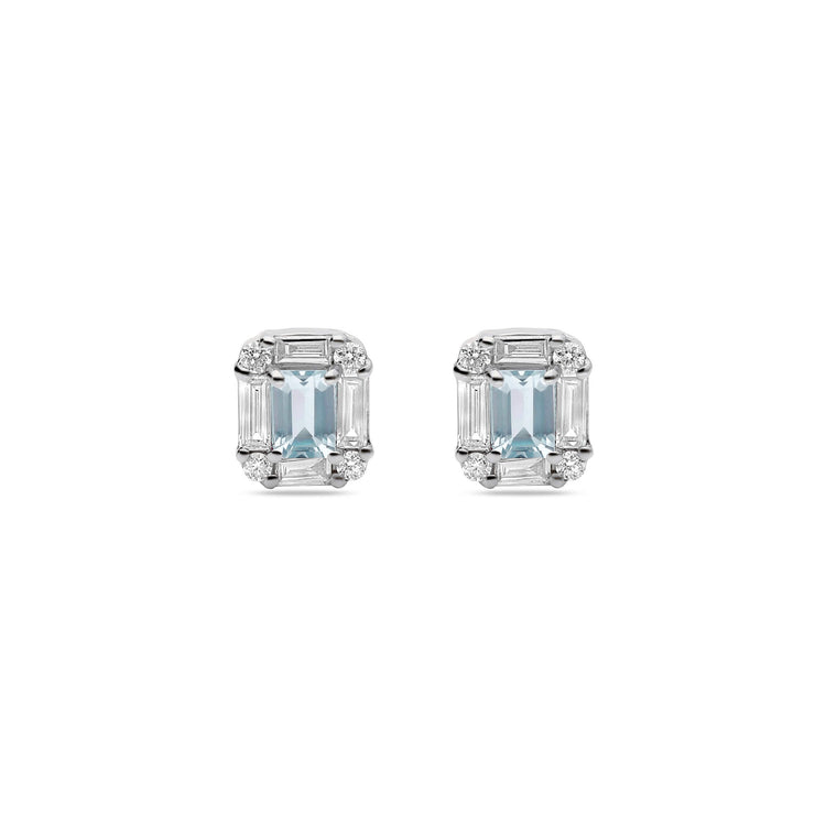Stone and Strand 14K White Gold Aquamarine Shield of Strength Earrings Front Image
