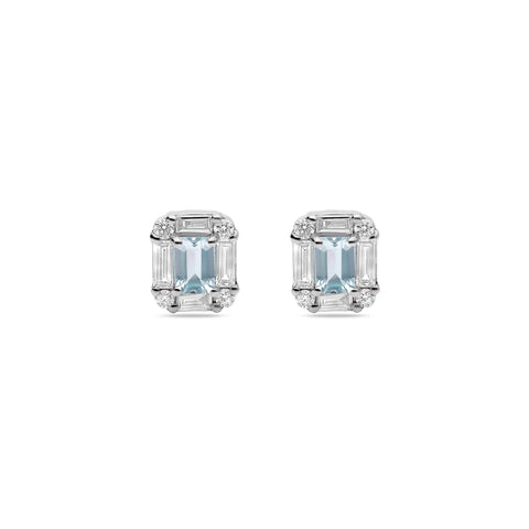 Stone and Strand 14K White Gold Aquamarine Shield of Strength Earrings Front Image