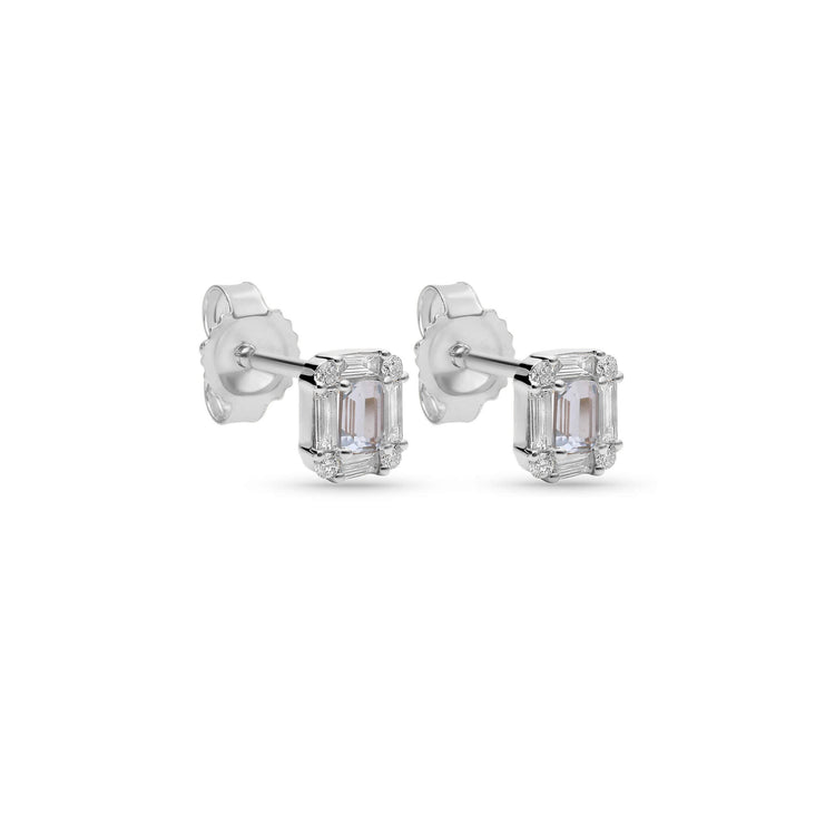 Stone and Strand 14K White Gold Aquamarine Shield of Strength Earrings Side Image