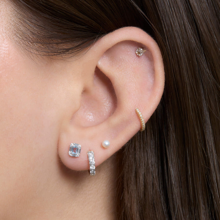 Image of 14K White Gold Aquamarine Shield Of Strength Earrings with Stone and Strand Earrings