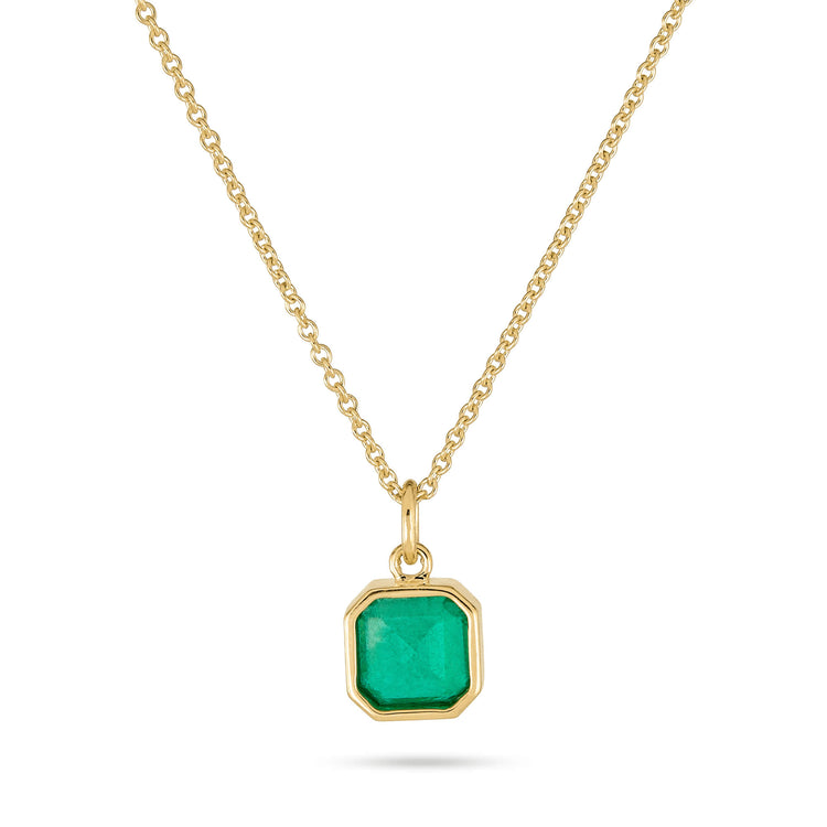 Stone and Strand 14K Yellow Gold Asscher Cut Emerald Luxe Necklace Front Image
