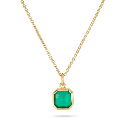 Stone and Strand 14K Yellow Gold Asscher Cut Emerald Luxe Necklace Front Image