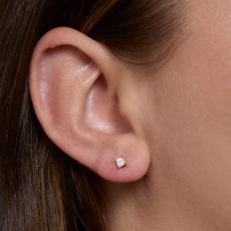Image of 14K Yellow Gold Asscher Luster Stud on Models Ear