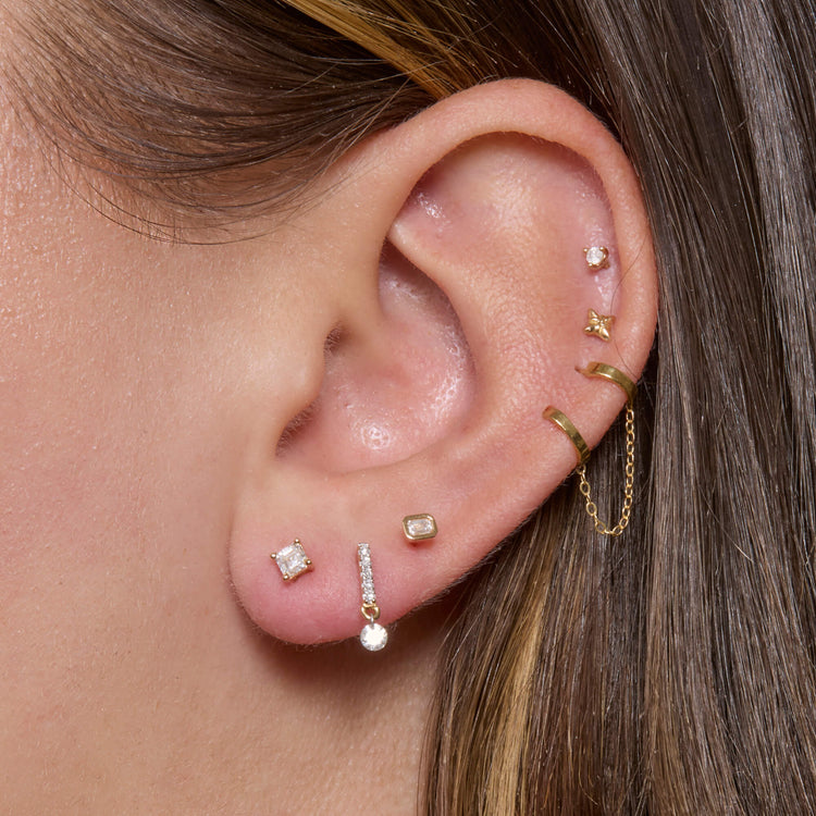 Image of 14K Yellow Gold Asscher Luster Stud with Stone and Strand Earrings