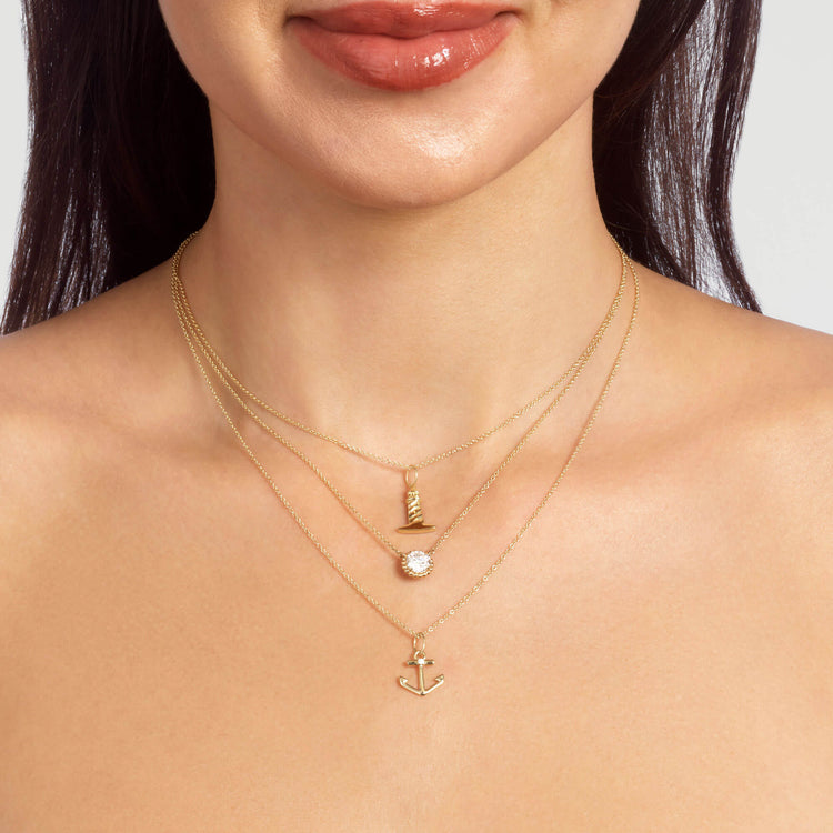 Image of 10K Yellow Gold Back To Shore Lighthouse Necklace with Stone and Strand Necklaces