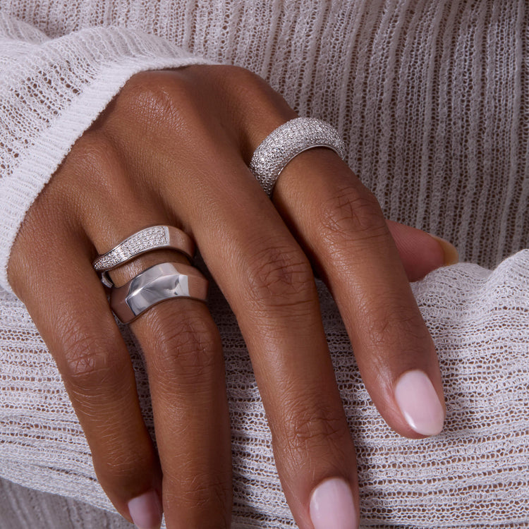 Image of Sterling Silver Balthazar LAB-Created Diamond Ring with Stone and Strand Rings