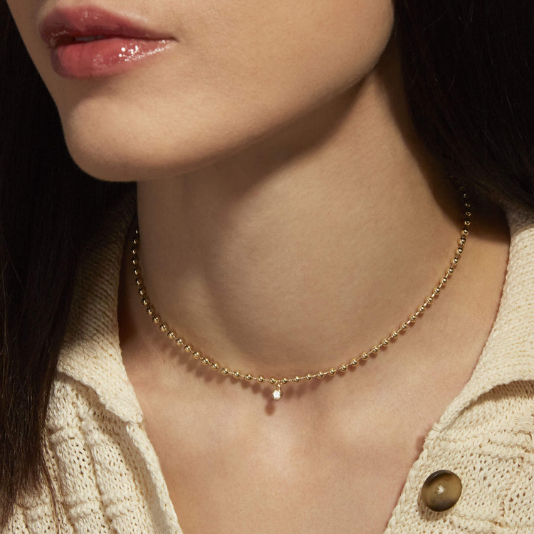 Image of 14K Yellow Gold Bedazzle Diamond Choker on Models Neck
