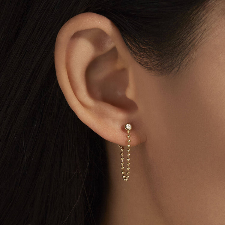 Image of 14K Yellow Gold Bedazzle Diamond Earrings on Models Ear