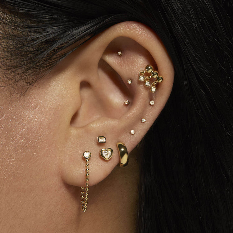 Image of 14K Yellow Gold Bedazzle Diamond Trio Stud with Stone and Strand Earrings