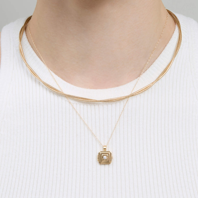 Image of 10K Yellow Gold Beekman Birthstone Locket Necklace with Stone and Strand Necklaces