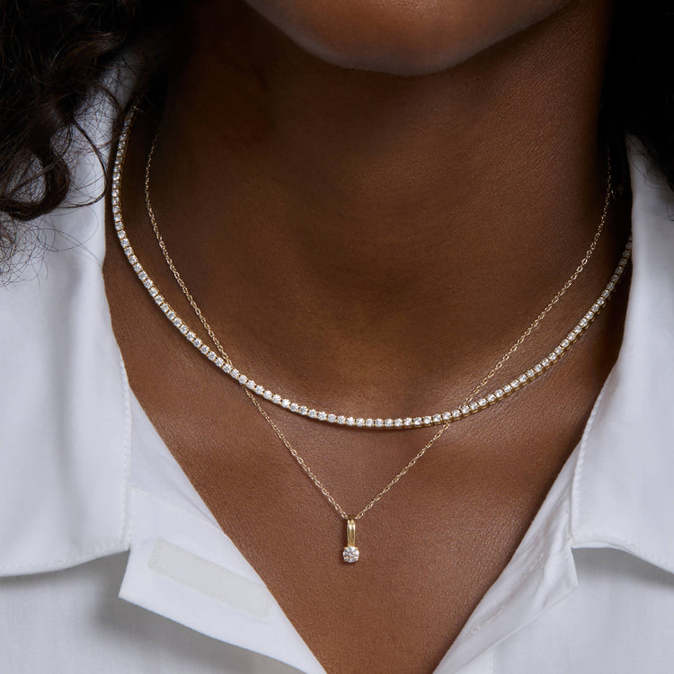 Image of 14K Yellow Gold Birthstone Flow Charm with Stone and Strand Necklaces