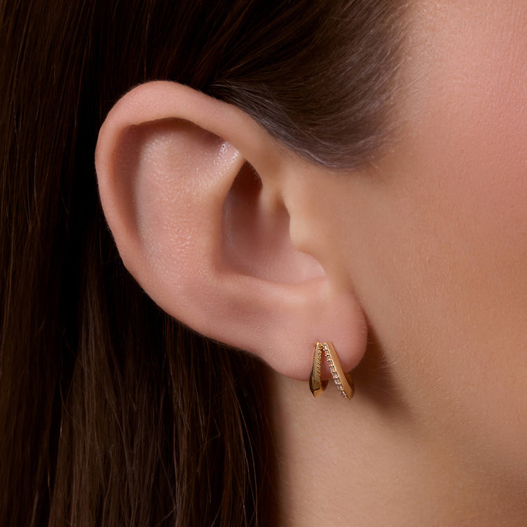Image of 14K Yellow Gold Blair Diamond Pave Cuff Earrings on Models Ear