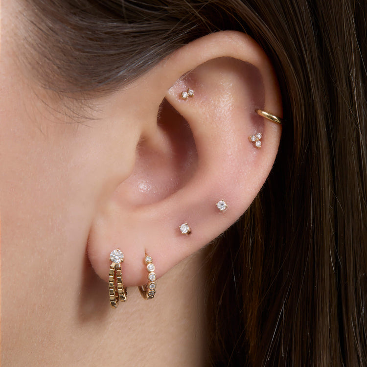 Image of 14K Yellow Gold Block Chain Front To Back Earring with Stone and Strand Earrings