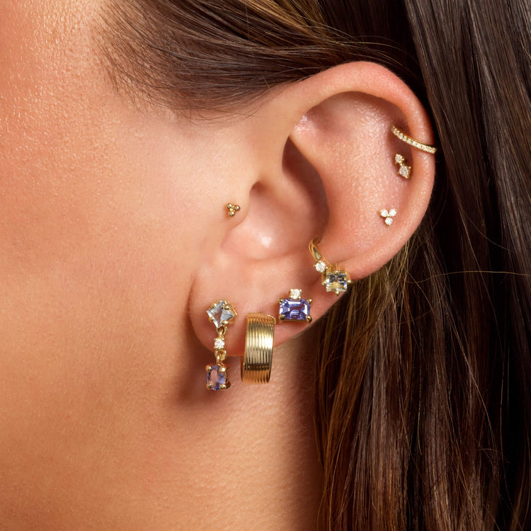 Image of 10K Yellow Gold Blue Lagoon At Twilight Drop Earrings with Stone and Strand Earrings