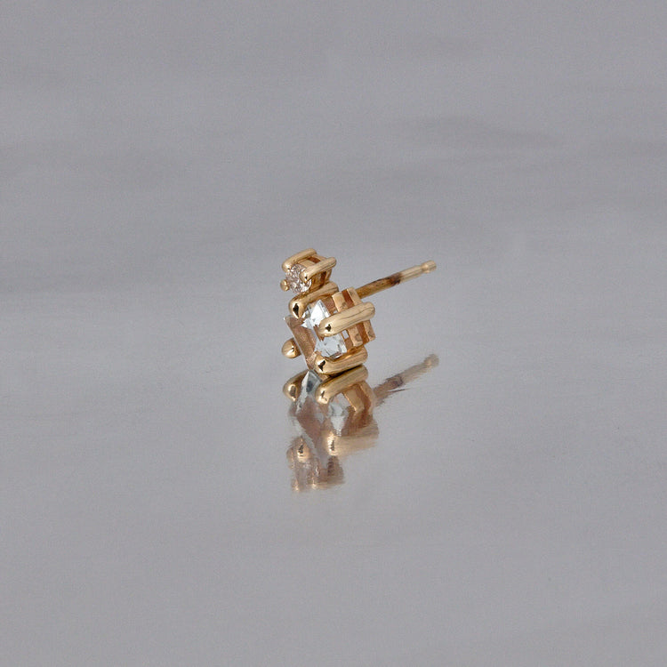 Stone and Strand 10K Yellow Gold Blue Lagoon Diamond and Aquamarine Buddy Stud Editorial Image