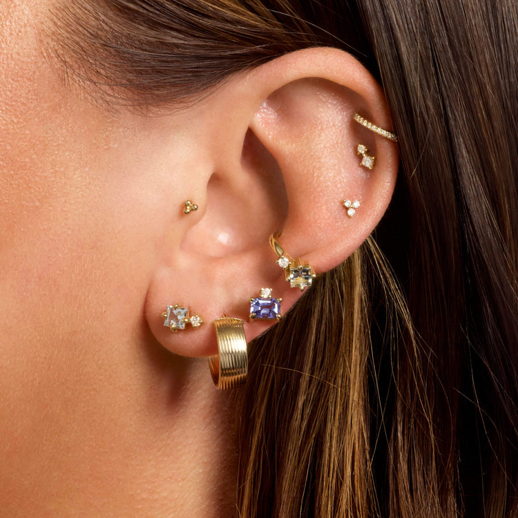 Image of 10K Yellow Gold Blue Lagoon Buddy Stud with Stone and Strand Earrings