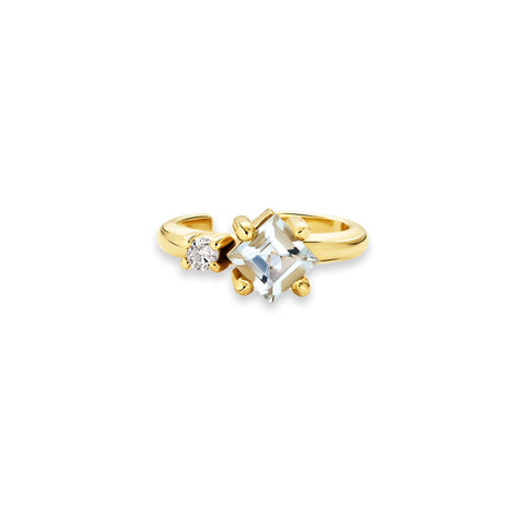 Stone and Strand 10K Yellow Gold Blue Lagoon Diamond and Aquamarine Ear Cuff Front Image